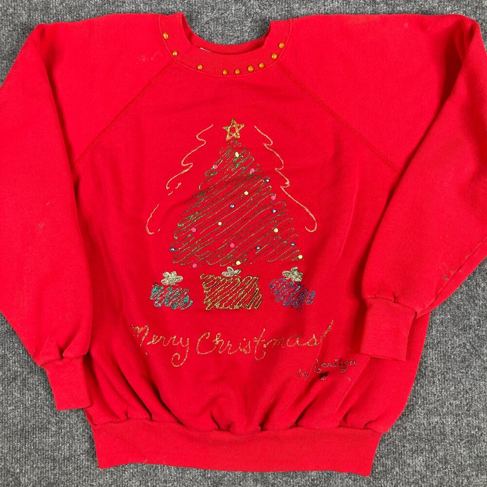 Pannill Sweatshirt Womens XL‎ Red Christmas Tree Glitter Beaded Holiday Pullover